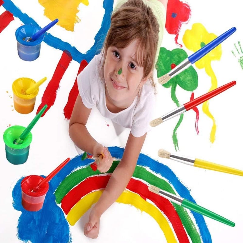 DIYASY 4 Pcs Kids No Spill Paint Cups and 4 Round Paint Brushes 4 Colors Spill Proof Paint Cups for Childrenâ€™ Art Class and Home. - Image 5